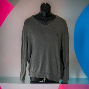 Polo by Ralph Lauren V Neck Sweater, Solid Gray, Large (P112323-5
